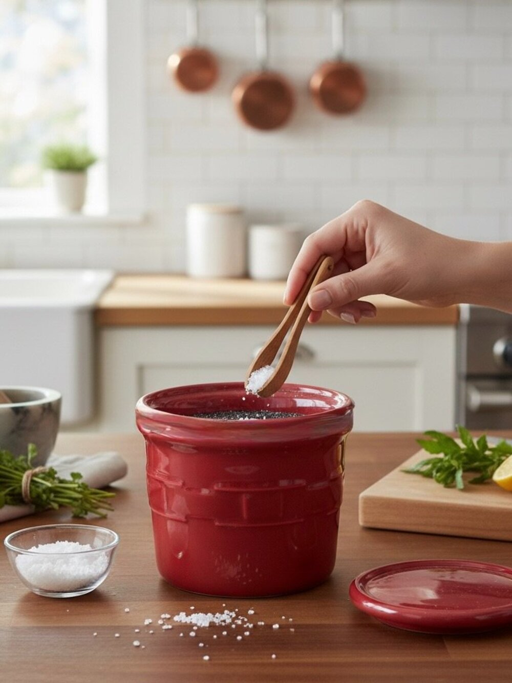 Longaberger Paprika 1 Pint Salt Crock & Lid Woven Traditions